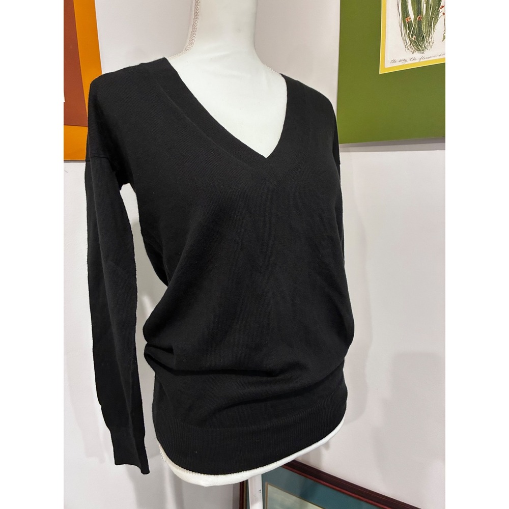 Gap Womens Black V-Neck Cotton Cashmere Blend Knit Sweater XS Long Sleeve